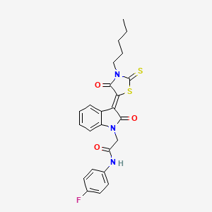 N-(4-fluorophenyl)-2-[(3Z)-2-oxo-3-(4-oxo-3-pentyl-2-thioxo-1,3-thiazolidin-5-ylidene)-2,3-dihydro-1H-indol-1-yl]acetamide