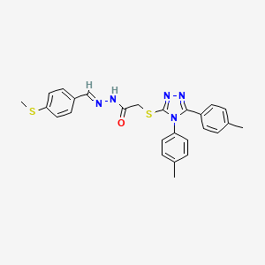 molecular formula C26H25N5OS2 B11967860 2-{[4,5-bis(4-methylphenyl)-4H-1,2,4-triazol-3-yl]sulfanyl}-N'-{(E)-[4-(methylsulfanyl)phenyl]methylidene}acetohydrazide 