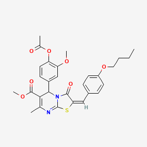 molecular formula C29H30N2O7S B11967884 methyl (2E)-5-[4-(acetyloxy)-3-methoxyphenyl]-2-(4-butoxybenzylidene)-7-methyl-3-oxo-2,3-dihydro-5H-[1,3]thiazolo[3,2-a]pyrimidine-6-carboxylate 