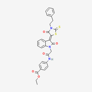 molecular formula C30H25N3O5S2 B11967923 ethyl 4-[({(3Z)-2-oxo-3-[4-oxo-3-(2-phenylethyl)-2-thioxo-1,3-thiazolidin-5-ylidene]-2,3-dihydro-1H-indol-1-yl}acetyl)amino]benzoate 