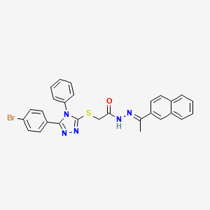 molecular formula C28H22BrN5OS B11967926 2-{[5-(4-Bromophenyl)-4-phenyl-4H-1,2,4-triazol-3-YL]sulfanyl}-N'-[(E)-1-(2-naphthyl)ethylidene]acetohydrazide 