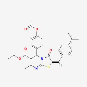 molecular formula C28H28N2O5S B11968056 ethyl (2E)-5-[4-(acetyloxy)phenyl]-2-(4-isopropylbenzylidene)-7-methyl-3-oxo-2,3-dihydro-5H-[1,3]thiazolo[3,2-a]pyrimidine-6-carboxylate 