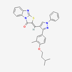 molecular formula C31H28N4O2S B11968062 (2Z)-2-({3-[4-(isopentyloxy)-3-methylphenyl]-1-phenyl-1H-pyrazol-4-yl}methylene)[1,3]thiazolo[3,2-a]benzimidazol-3(2H)-one 