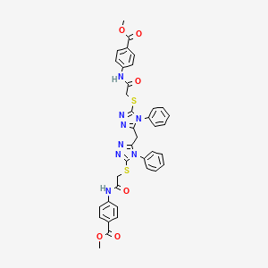 molecular formula C37H32N8O6S2 B11968123 Methyl 4-({[(5-{[5-({2-[4-(methoxycarbonyl)anilino]-2-oxoethyl}sulfanyl)-4-phenyl-4H-1,2,4-triazol-3-YL]methyl}-4-phenyl-4H-1,2,4-triazol-3-YL)sulfanyl]acetyl}amino)benzoate 