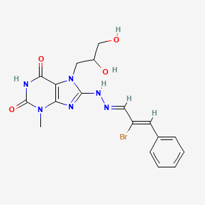 molecular formula C18H19BrN6O4 B11968233 (1E,2Z)-2-Bromo-3-phenyl-2-propenal [7-(2,3-dihydroxypropyl)-3-methyl-2,6-dioxo-2,3,6,7-tetrahydro-1H-purin-8-YL]hydrazone 