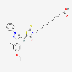 molecular formula C33H39N3O4S2 B11968314 11-[(5Z)-5-{[3-(4-ethoxy-2-methylphenyl)-1-phenyl-1H-pyrazol-4-yl]methylidene}-4-oxo-2-thioxo-1,3-thiazolidin-3-yl]undecanoic acid 