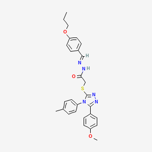 2-{[5-(4-methoxyphenyl)-4-(4-methylphenyl)-4H-1,2,4-triazol-3-yl]thio}-N'-[(E)-(4-propoxyphenyl)methylidene]acetohydrazide