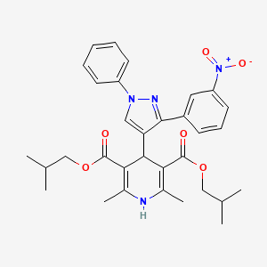 molecular formula C32H36N4O6 B11968423 diisobutyl 2,6-dimethyl-4-[3-(3-nitrophenyl)-1-phenyl-1H-pyrazol-4-yl]-1,4-dihydro-3,5-pyridinedicarboxylate 