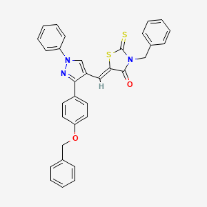 molecular formula C33H25N3O2S2 B11968432 (5Z)-3-Benzyl-5-({3-[4-(benzyloxy)phenyl]-1-phenyl-1H-pyrazol-4-YL}methylene)-2-thioxo-1,3-thiazolidin-4-one 