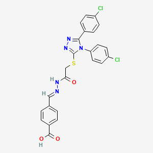 4-{(E)-[2-({[4,5-bis(4-chlorophenyl)-4H-1,2,4-triazol-3-yl]sulfanyl}acetyl)hydrazinylidene]methyl}benzoic acid