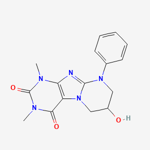 molecular formula C16H17N5O3 B11968686 7-hydroxy-1,3-dimethyl-9-phenyl-6,7,8,9-tetrahydropyrimido[2,1-f]purine-2,4(1H,3H)-dione 