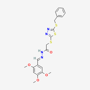 molecular formula C21H22N4O4S3 B11968813 2-{[5-(benzylsulfanyl)-1,3,4-thiadiazol-2-yl]sulfanyl}-N'-[(E)-(2,4,5-trimethoxyphenyl)methylidene]acetohydrazide 