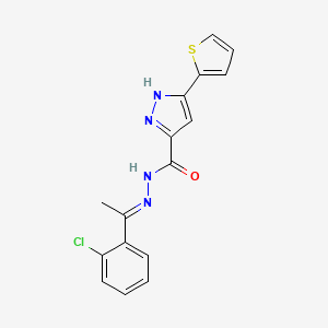 molecular formula C16H13ClN4OS B11968952 N'-[(E)-1-(2-chlorophenyl)ethylidene]-3-(2-thienyl)-1H-pyrazole-5-carbohydrazide 