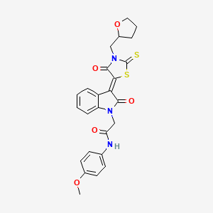 N-(4-Methoxyphenyl)-2-{(3Z)-2-oxo-3-[4-oxo-3-(tetrahydro-2-furanylmethyl)-2-thioxo-1,3-thiazolidin-5-ylidene]-2,3-dihydro-1H-indol-1-YL}acetamide