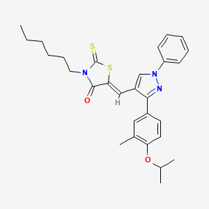 (5Z)-3-Hexyl-5-{[3-(4-isopropoxy-3-methylphenyl)-1-phenyl-1H-pyrazol-4-YL]methylene}-2-thioxo-1,3-thiazolidin-4-one