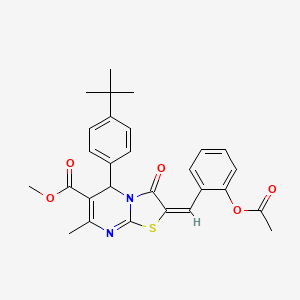 molecular formula C28H28N2O5S B11969371 methyl (2E)-2-[2-(acetyloxy)benzylidene]-5-(4-tert-butylphenyl)-7-methyl-3-oxo-2,3-dihydro-5H-[1,3]thiazolo[3,2-a]pyrimidine-6-carboxylate 