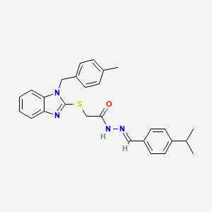 molecular formula C27H28N4OS B11969459 N'-[(E)-(4-Isopropylphenyl)methylidene]-2-{[1-(4-methylbenzyl)-1H-benzimidazol-2-YL]sulfanyl}acetohydrazide 