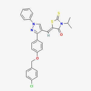 molecular formula C29H24ClN3O2S2 B11969516 (5Z)-5-[(3-{4-[(4-chlorobenzyl)oxy]phenyl}-1-phenyl-1H-pyrazol-4-yl)methylene]-3-isopropyl-2-thioxo-1,3-thiazolidin-4-one 