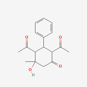 molecular formula C17H20O4 B11969607 2,4-Diacetyl-5-hydroxy-5-methyl-3-phenyl-cyclohexanone CAS No. 21225-62-7