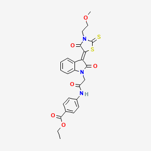 molecular formula C25H23N3O6S2 B11969668 ethyl 4-[({(3Z)-3-[3-(2-methoxyethyl)-4-oxo-2-thioxo-1,3-thiazolidin-5-ylidene]-2-oxo-2,3-dihydro-1H-indol-1-yl}acetyl)amino]benzoate 