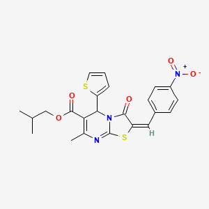 molecular formula C23H21N3O5S2 B11969796 isobutyl (2E)-7-methyl-2-(4-nitrobenzylidene)-3-oxo-5-(2-thienyl)-2,3-dihydro-5H-[1,3]thiazolo[3,2-a]pyrimidine-6-carboxylate 