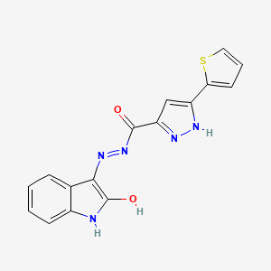 N'-[(3Z)-2-oxo-1,2-dihydro-3H-indol-3-ylidene]-3-(thiophen-2-yl)-1H-pyrazole-5-carbohydrazide