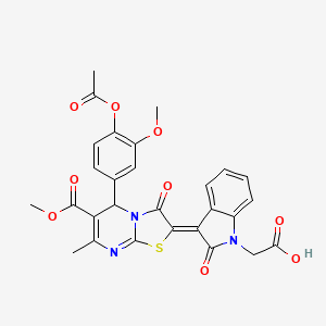 [(3Z)-3-(5-[4-(Acetyloxy)-3-methoxyphenyl]-6-(methoxycarbonyl)-7-methyl-3-oxo-5H-[1,3]thiazolo[3,2-A]pyrimidin-2(3H)-ylidene)-2-oxo-2,3-dihydro-1H-indol-1-YL]acetic acid