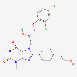 molecular formula C21H26Cl2N6O5 B11969893 7-[3-(2,4-dichlorophenoxy)-2-hydroxypropyl]-6-hydroxy-8-[4-(2-hydroxyethyl)piperazin-1-yl]-3-methyl-3,7-dihydro-2H-purin-2-one 