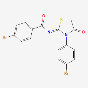 molecular formula C16H10Br2N2O2S B11970157 4-Bromo-N-(3-(4-bromophenyl)-4-oxo-1,3-thiazolidin-2-ylidene)benzamide 