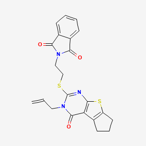 2-(2-{[12-oxo-11-(prop-2-en-1-yl)-7-thia-9,11-diazatricyclo[6.4.0.0^{2,6}]dodeca-1(8),2(6),9-trien-10-yl]sulfanyl}ethyl)-2,3-dihydro-1H-isoindole-1,3-dione