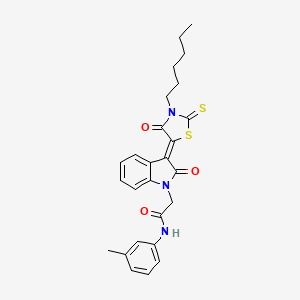 2-[(3Z)-3-(3-hexyl-4-oxo-2-thioxo-1,3-thiazolidin-5-ylidene)-2-oxo-2,3-dihydro-1H-indol-1-yl]-N-(3-methylphenyl)acetamide