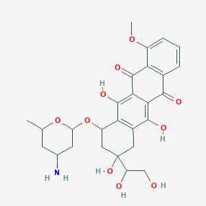 molecular formula C27H31NO10 B1197053 5,12-Naphthacenedione, 10-((4-aminotetrahydro-6-methyl-2H-pyran-2-yl)oxy)-8-(1,2-dihydroxyethyl)-7,8,9,10-tetrahydro-6,8,11-trihydroxy-1-methoxy- CAS No. 89780-72-3