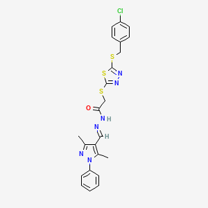 2-({5-[(4-chlorobenzyl)sulfanyl]-1,3,4-thiadiazol-2-yl}sulfanyl)-N'-[(E)-(3,5-dimethyl-1-phenyl-1H-pyrazol-4-yl)methylidene]acetohydrazide