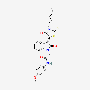 molecular formula C25H25N3O4S2 B11970810 N-(4-methoxyphenyl)-2-[(3Z)-2-oxo-3-(4-oxo-3-pentyl-2-thioxo-1,3-thiazolidin-5-ylidene)-2,3-dihydro-1H-indol-1-yl]acetamide 