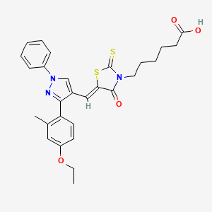 6-[(5Z)-5-{[3-(4-ethoxy-2-methylphenyl)-1-phenyl-1H-pyrazol-4-yl]methylidene}-4-oxo-2-thioxo-1,3-thiazolidin-3-yl]hexanoic acid