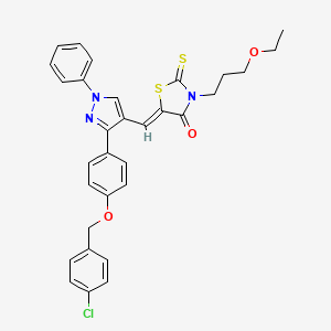 (5Z)-5-[(3-{4-[(4-chlorobenzyl)oxy]phenyl}-1-phenyl-1H-pyrazol-4-yl)methylene]-3-(3-ethoxypropyl)-2-thioxo-1,3-thiazolidin-4-one