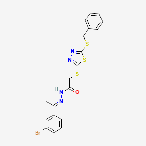 molecular formula C19H17BrN4OS3 B11970902 2-{[5-(benzylsulfanyl)-1,3,4-thiadiazol-2-yl]sulfanyl}-N'-[(1E)-1-(3-bromophenyl)ethylidene]acetohydrazide 