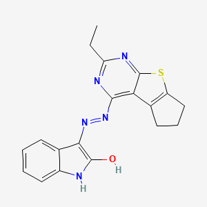 molecular formula C19H17N5OS B11970991 3-[(3-ethyl-7,8-dihydro-6H-cyclopenta[4,5]thieno[1,2-c]pyrimidin-1-yl)hydrazo]-2-indolone 