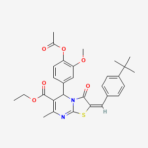 molecular formula C30H32N2O6S B11971014 ethyl (2E)-5-[4-(acetyloxy)-3-methoxyphenyl]-2-(4-tert-butylbenzylidene)-7-methyl-3-oxo-2,3-dihydro-5H-[1,3]thiazolo[3,2-a]pyrimidine-6-carboxylate 