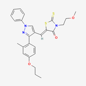 molecular formula C26H27N3O3S2 B11971265 (5Z)-3-(2-methoxyethyl)-5-{[3-(2-methyl-4-propoxyphenyl)-1-phenyl-1H-pyrazol-4-yl]methylene}-2-thioxo-1,3-thiazolidin-4-one 