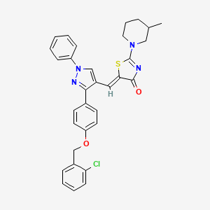 molecular formula C32H29ClN4O2S B11971339 (5Z)-5-[(3-{4-[(2-chlorobenzyl)oxy]phenyl}-1-phenyl-1H-pyrazol-4-yl)methylidene]-2-(3-methylpiperidin-1-yl)-1,3-thiazol-4(5H)-one 