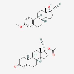 molecular formula C43H54O5 B1197137 (8R,9S,13S,14S)-17-ethynyl-3-methoxy-13-methyl-7,8,9,11,12,14,15,16-octahydro-6H-cyclopenta[a]phenanthren-17-ol;[(8R,9S,10R,13S,14S)-17-ethynyl-13-methyl-3-oxo-1,2,6,7,8,9,10,11,12,14,15,16-dodecahydrocyclopenta[a]phenanthren-17-yl] acetate 