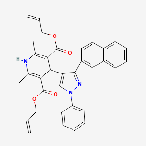 molecular formula C34H31N3O4 B11971770 Diallyl 2,6-dimethyl-4-[3-(2-naphthyl)-1-phenyl-1H-pyrazol-4-YL]-1,4-dihydro-3,5-pyridinedicarboxylate 