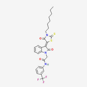 molecular formula C28H28F3N3O3S2 B11972035 2-[(3Z)-3-(3-octyl-4-oxo-2-thioxo-1,3-thiazolidin-5-ylidene)-2-oxo-2,3-dihydro-1H-indol-1-yl]-N-[3-(trifluoromethyl)phenyl]acetamide 