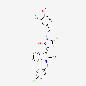 (3Z)-1-(4-chlorobenzyl)-3-{3-[2-(3,4-dimethoxyphenyl)ethyl]-4-oxo-2-thioxo-1,3-thiazolidin-5-ylidene}-1,3-dihydro-2H-indol-2-one