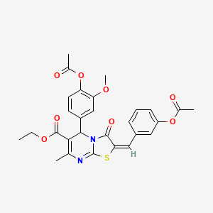 molecular formula C28H26N2O8S B11972775 ethyl (2E)-2-[3-(acetyloxy)benzylidene]-5-[4-(acetyloxy)-3-methoxyphenyl]-7-methyl-3-oxo-2,3-dihydro-5H-[1,3]thiazolo[3,2-a]pyrimidine-6-carboxylate 