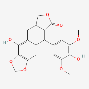 molecular formula C21H20O8 B11972778 4-hydroxy-9-(4-hydroxy-3,5-dimethoxy-phenyl)-5a,6,8a,9-tetrahydro-5H-isobenzofuro[6,5-f][1,3]benzodioxol-8-one 