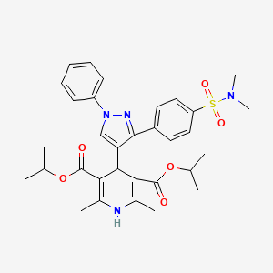 molecular formula C32H38N4O6S B11972786 Diisopropyl 4-(3-{4-[(dimethylamino)sulfonyl]phenyl}-1-phenyl-1H-pyrazol-4-YL)-2,6-dimethyl-1,4-dihydro-3,5-pyridinedicarboxylate 