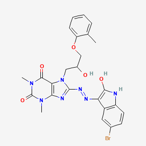 8-[(2E)-2-(5-Bromo-2-oxo-1,2-dihydro-3H-indol-3-ylidene)hydrazino]-7-[2-hydroxy-3-(2-methylphenoxy)propyl]-1,3-dimethyl-3,7-dihydro-1H-purine-2,6-dione