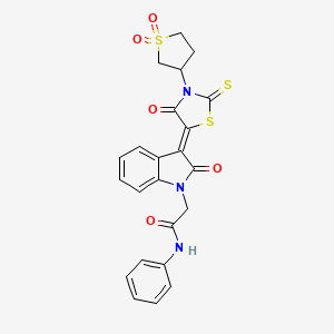 molecular formula C23H19N3O5S3 B11972847 2-[(3Z)-3-[3-(1,1-dioxothiolan-3-yl)-4-oxo-2-sulfanylidene-1,3-thiazolidin-5-ylidene]-2-oxoindol-1-yl]-N-phenylacetamide 